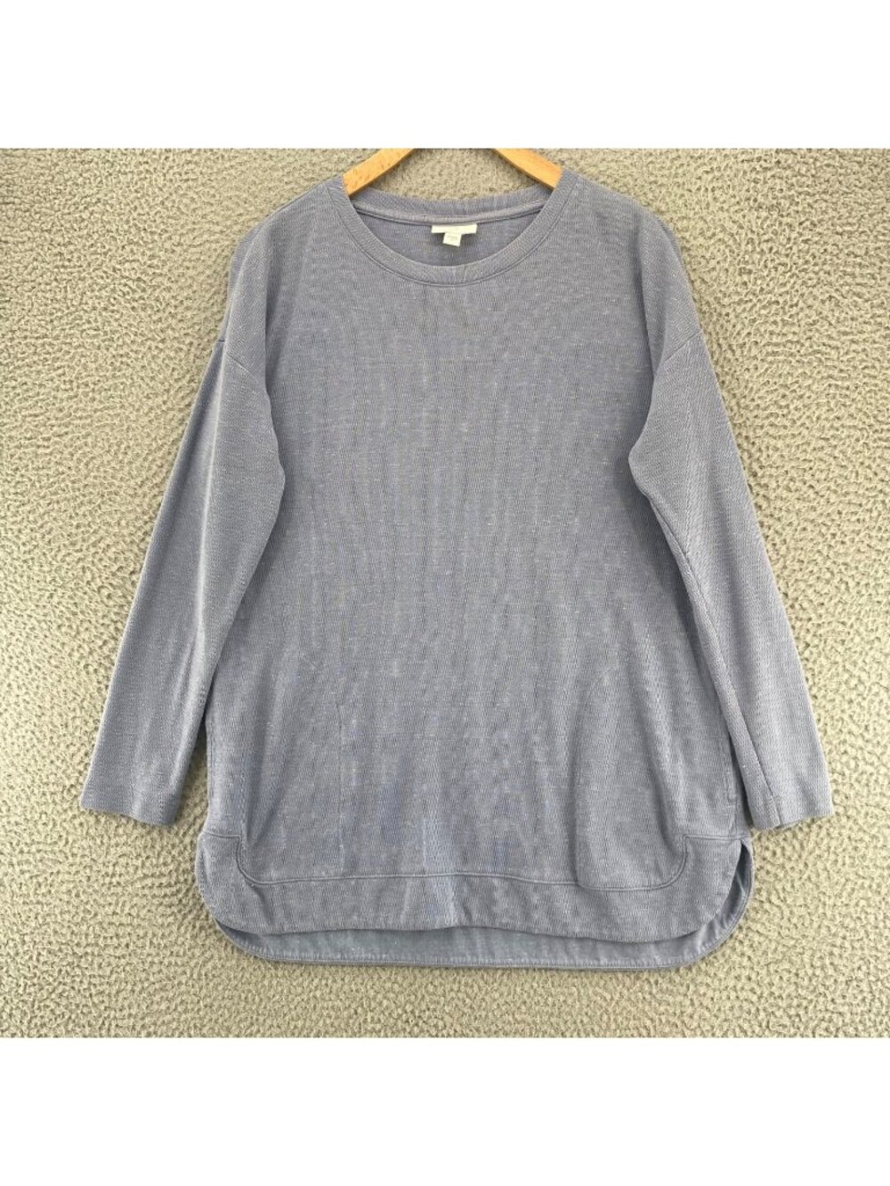 J Jill Top Womens Small Periwinkle Long Sleeve Textured Knit Crew Neck Pockets
